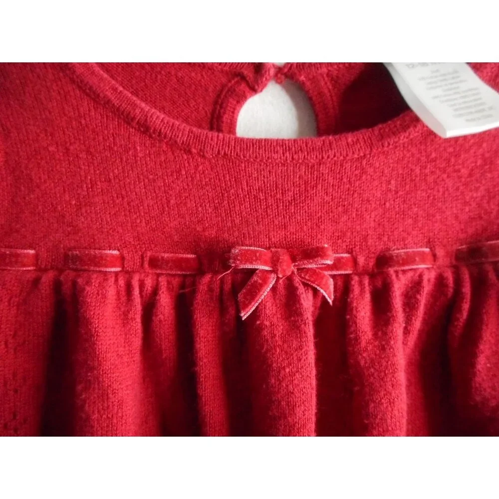 Deep Red Gymboree knit lined dress Sz 12-18 m cotton blend bow accent